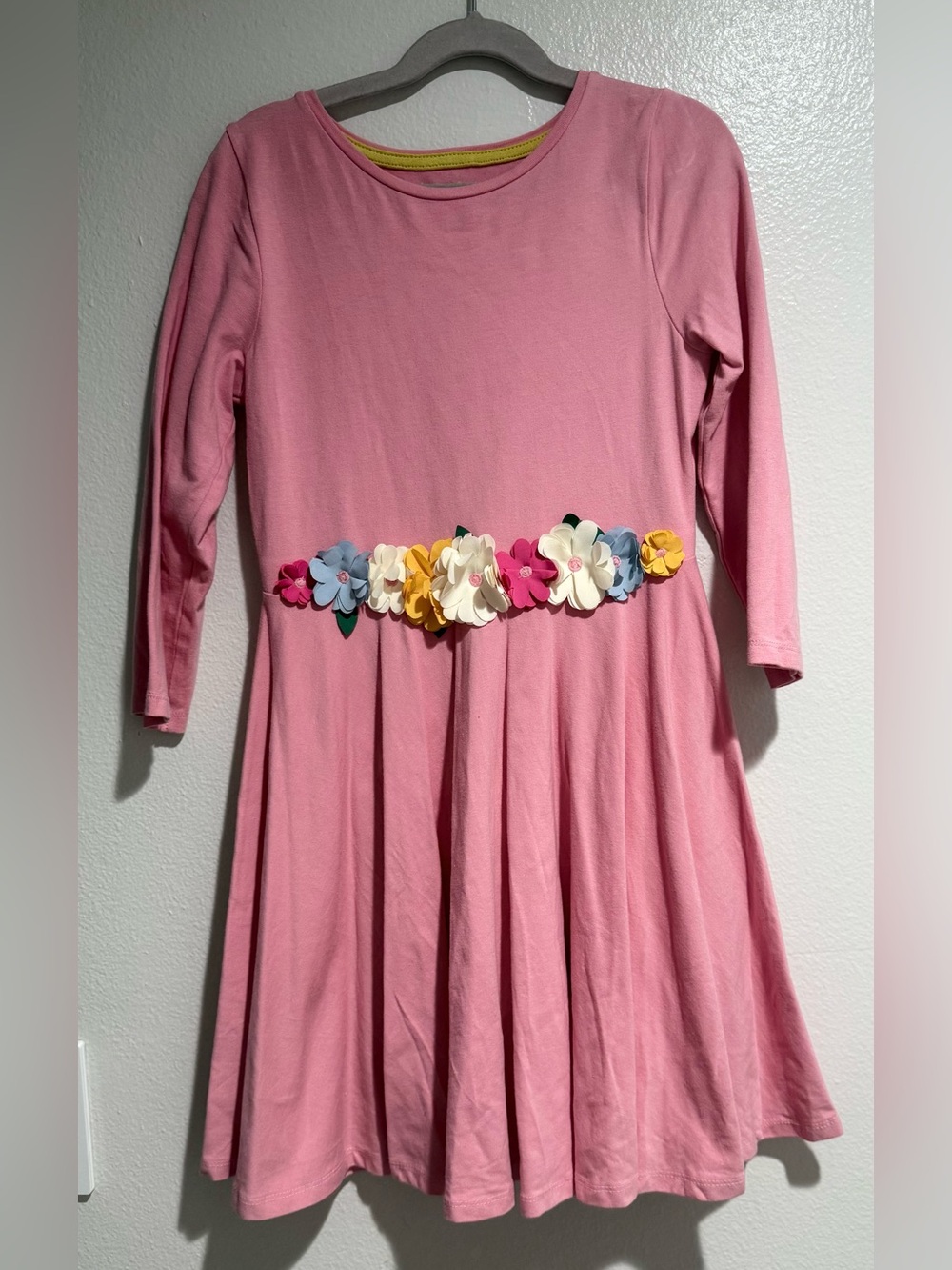 Mini Boden Pink Long-Sleeve Dress with Flower Belt and headband
